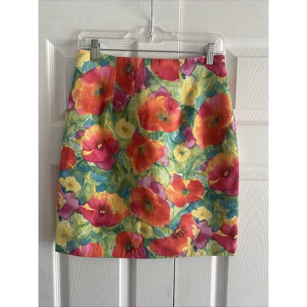 Maick‎ Harold Paris Floral Poppy Mini Skirt Womens Size 2 Vintage Ribbed Garden